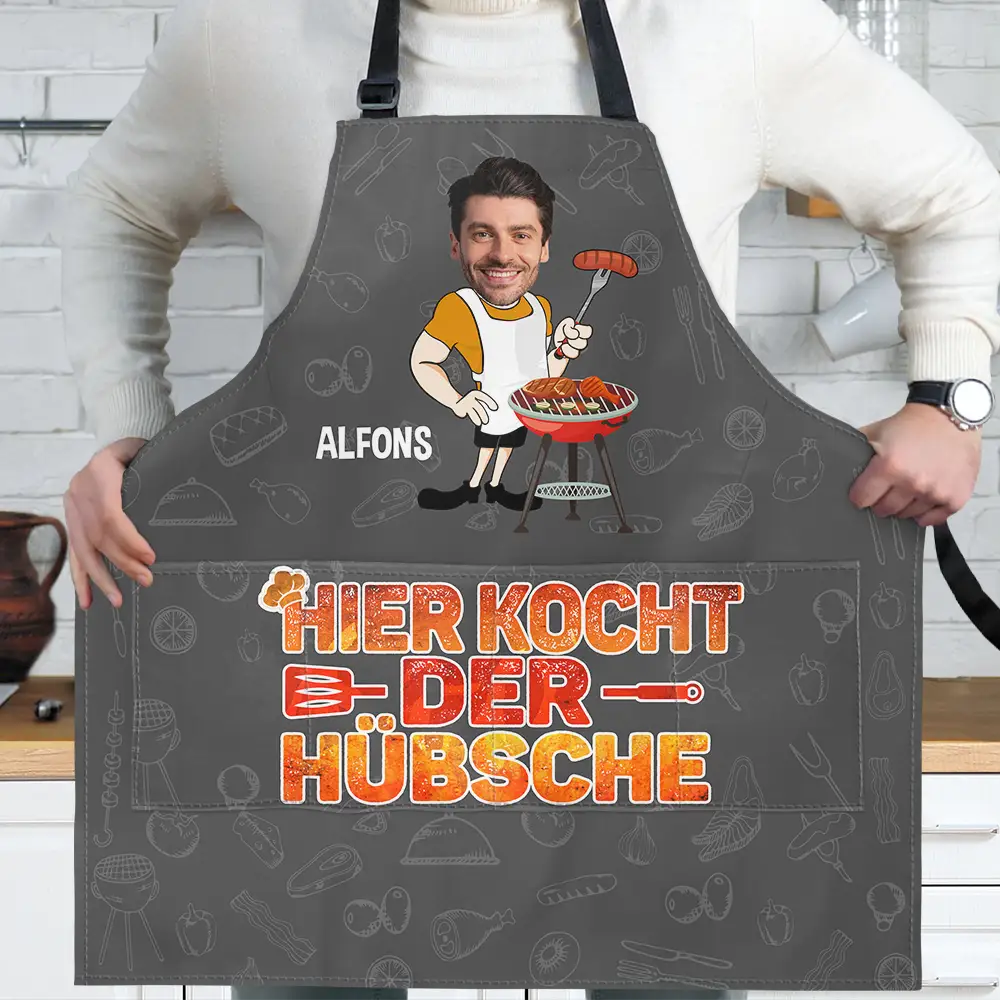 Gift For Father, Gift For Husband, Gift For Grandpa, Gift For Boyfriend - Eigenes Foto Hier Kocht Der Hübsche - Personalisierte Schürze