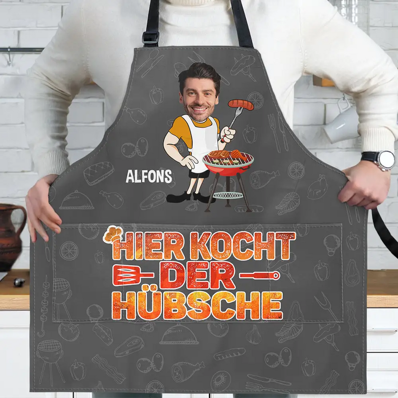 Gift For Father, Gift For Husband, Gift For Grandpa, Gift For Boyfriend - Eigenes Foto Hier Kocht Der Hübsche - Personalisierte Schürze