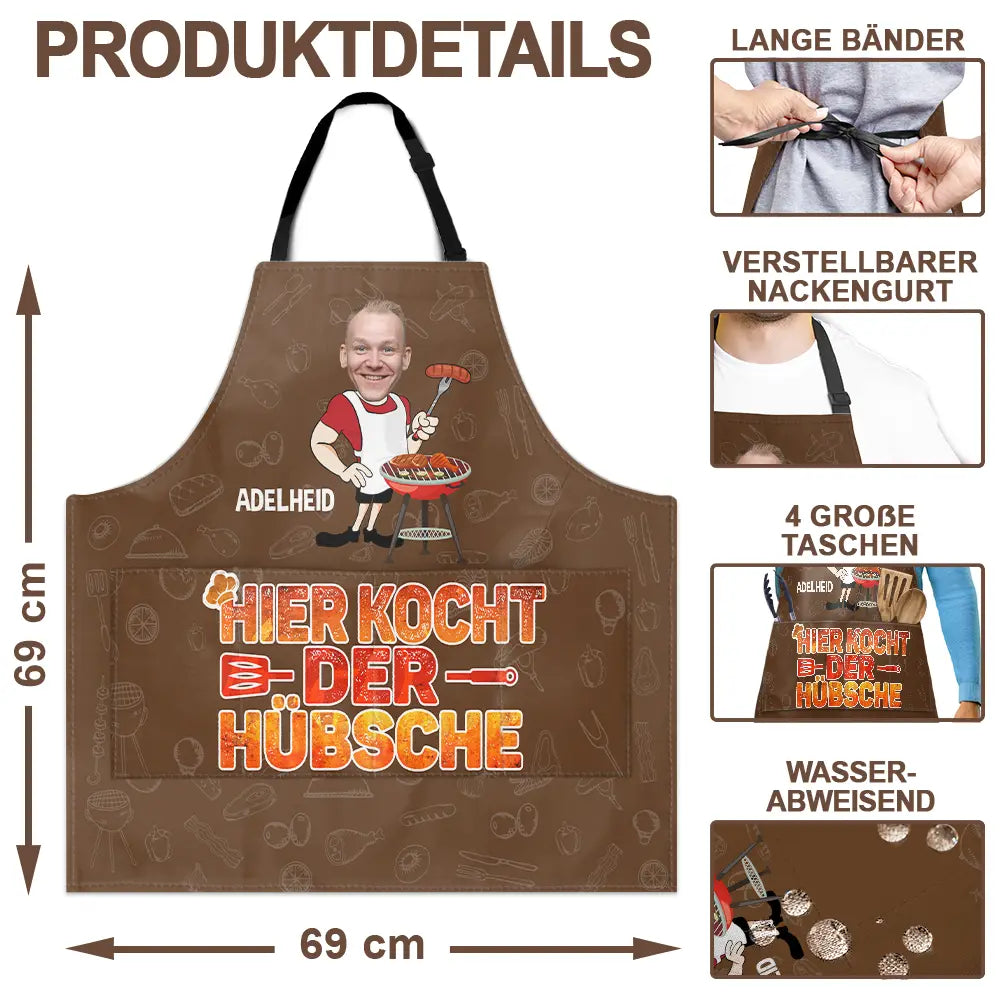 Gift For Father, Gift For Husband, Gift For Grandpa, Gift For Boyfriend - Eigenes Foto Hier Kocht Der Hübsche - Personalisierte Schürze