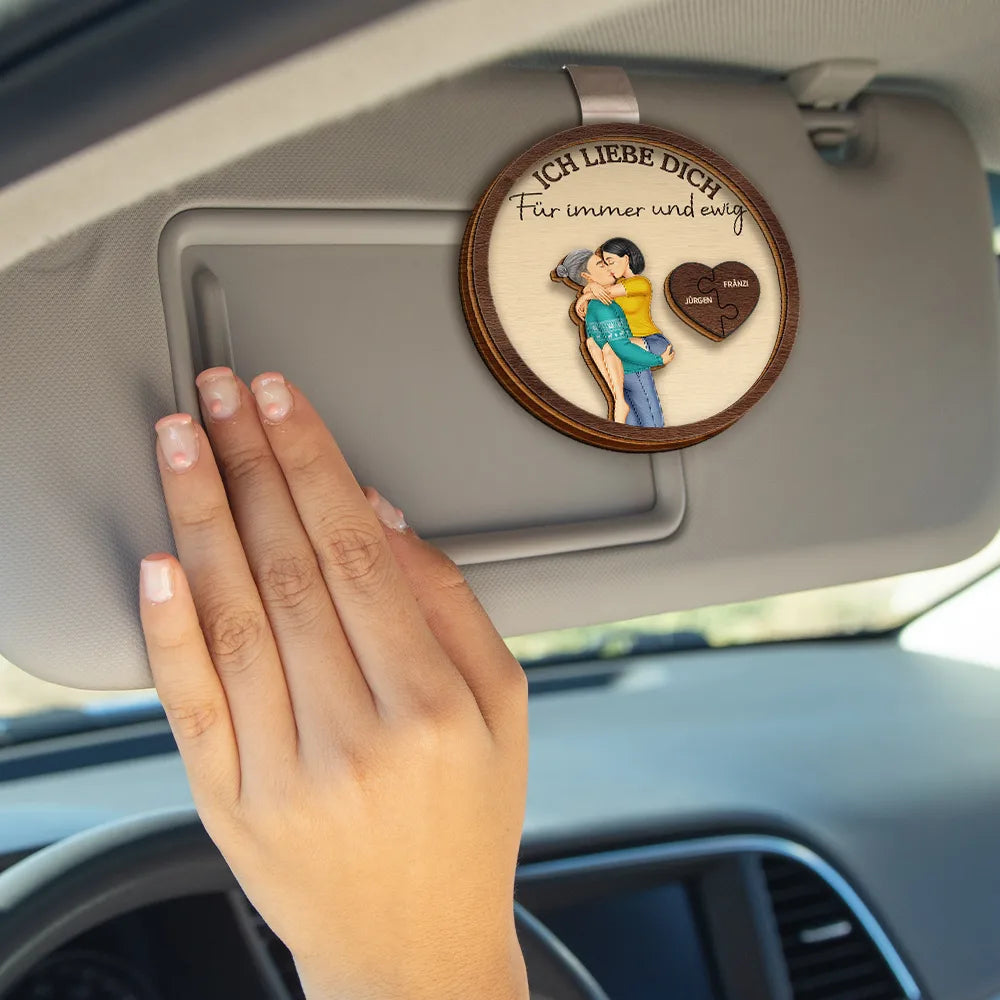 Gift For Boyfriend,Gift For Wife,Gift For Husband,Gift For Couples,Gift For Girlfriend,Gift For Women,Gift For Men,Anniversary - Fahr Vorsichtig Ich Liebe Dich Küssendes Paar - Personalisierter Individuell Geformter Auto-Sonnenblende-Clip