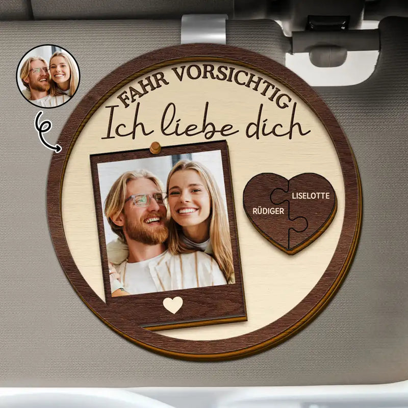 Gift For Couples,Gift For Husband,Gift For Wife,Gift For Boyfriend,Gift For Girlfriend,Gift For Men,Gift For Women,Anniversary - Eigenes Foto Fahr Vorsichtig Ich Liebe Dich Küssendes Paar - Personalisierter Individuell Geformter Auto-Sonnenblende-Clip