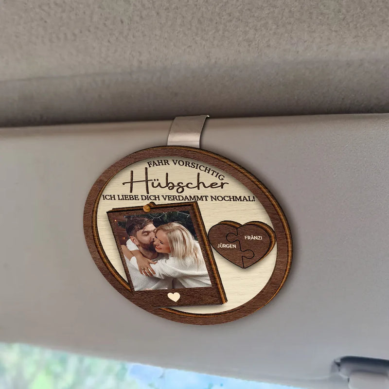 Gift For Couples,Gift For Husband,Gift For Wife,Gift For Boyfriend,Gift For Girlfriend,Gift For Men,Gift For Women,Anniversary - Eigenes Foto Fahr Vorsichtig Ich Liebe Dich Küssendes Paar - Personalisierter Individuell Geformter Auto-Sonnenblende-Clip