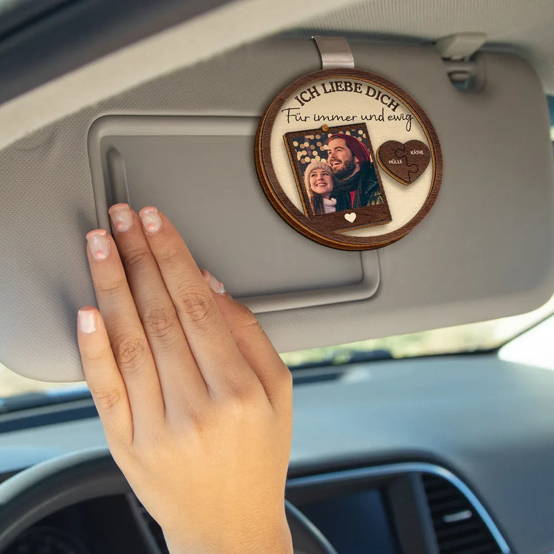 Gift For Couples,Gift For Husband,Gift For Wife,Gift For Boyfriend,Gift For Girlfriend,Gift For Men,Gift For Women,Anniversary - Eigenes Foto Fahr Vorsichtig Ich Liebe Dich Küssendes Paar - Personalisierter Individuell Geformter Auto-Sonnenblende-Clip