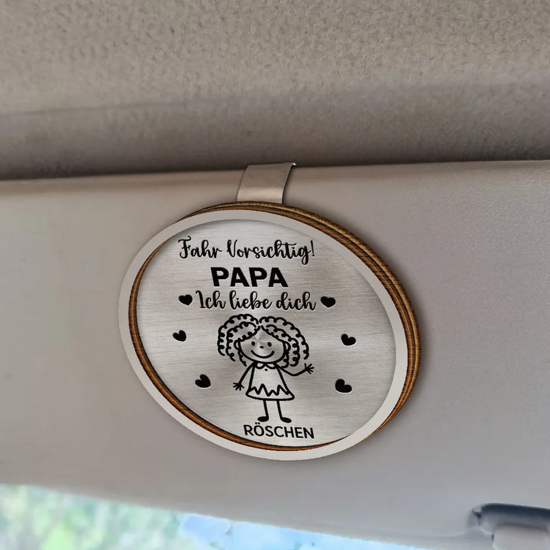 Gift For Father,Gift For Grandpa,Gift For Grandparents - Fahr Vorsichtig Opa Papa Strichmännchen-Kinder - Personalisierter Individuell Geformter Auto-Sonnenblende-Clip