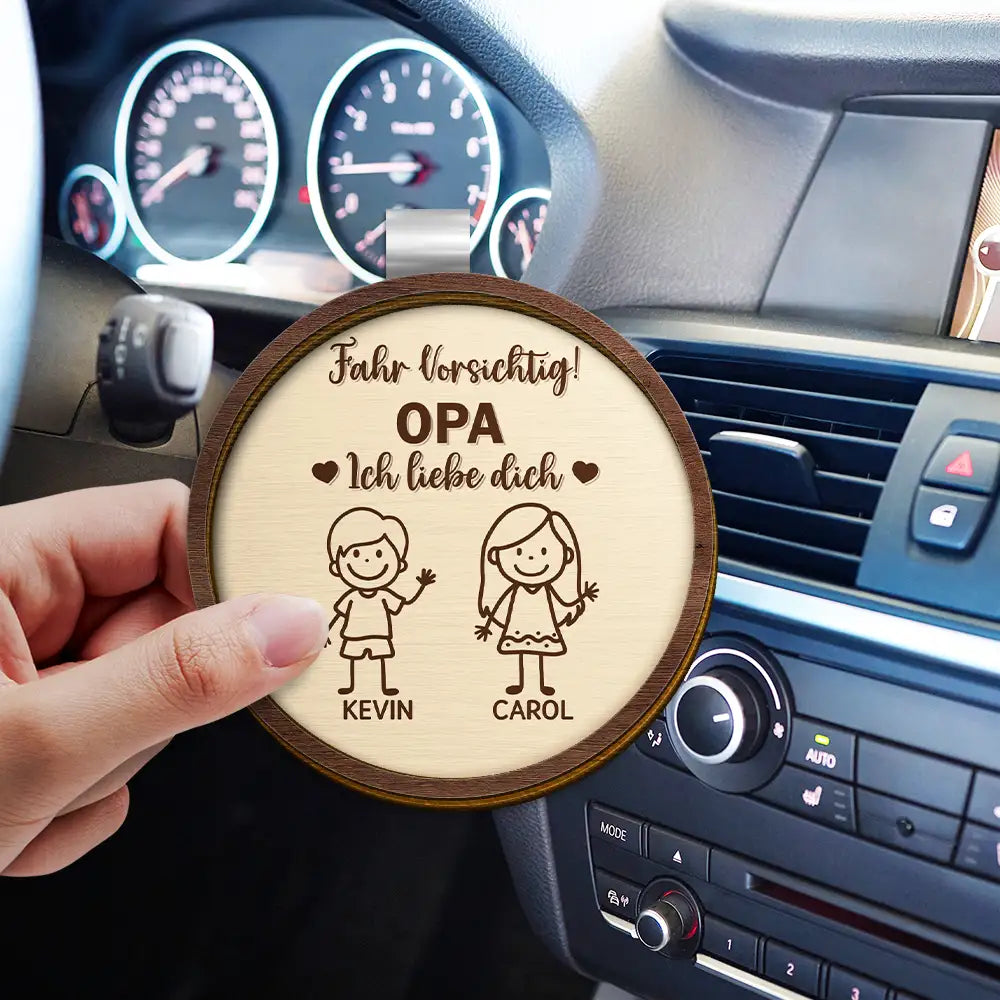 Gift For Father,Gift For Grandpa,Gift For Grandparents - Fahr Vorsichtig Opa Papa Strichmännchen-Kinder - Personalisierter Individuell Geformter Auto-Sonnenblende-Clip