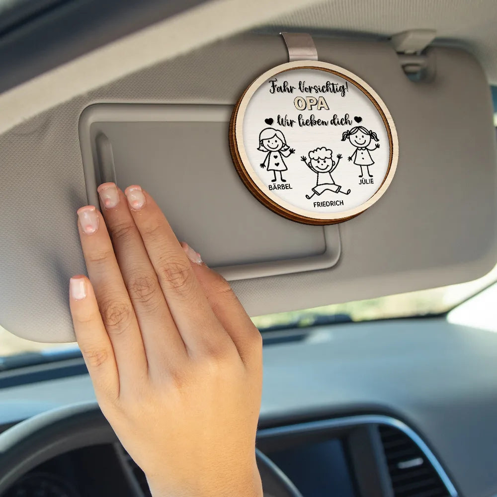 Gift For Father,Gift For Grandpa,Gift For Grandparents - Fahr Vorsichtig Opa Papa Strichmännchen-Kinder - Personalisierter Individuell Geformter Auto-Sonnenblende-Clip