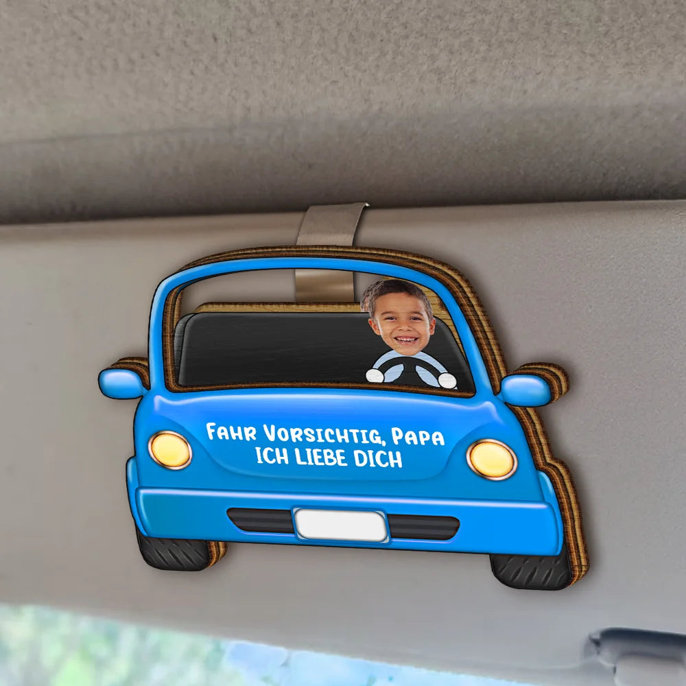 Gift For Father, Gift For Grandpa, Dad - Children - Eigenes Foto Fahr Vorsichtig Papa Lustige Kinder - Personalisierter Individuell Geformter Auto-Sonnenblende-Clip