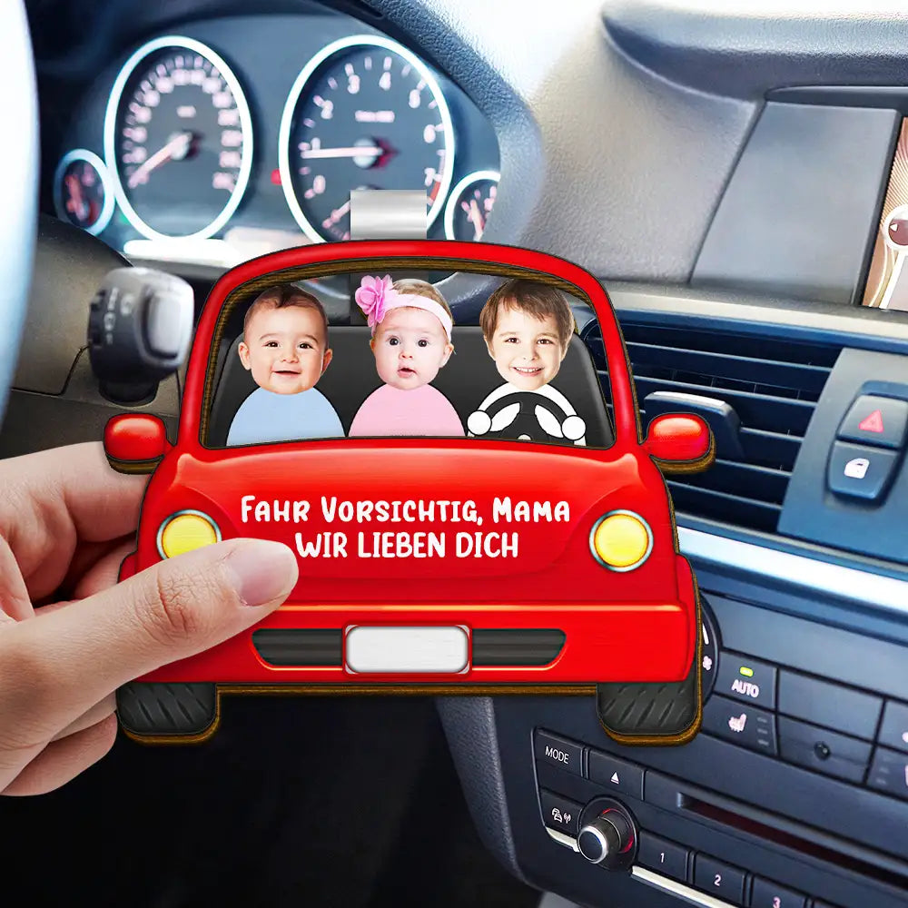 Gift For Father, Gift For Grandpa, Dad - Children - Eigenes Foto Fahr Vorsichtig Papa Lustige Kinder - Personalisierter Individuell Geformter Auto-Sonnenblende-Clip