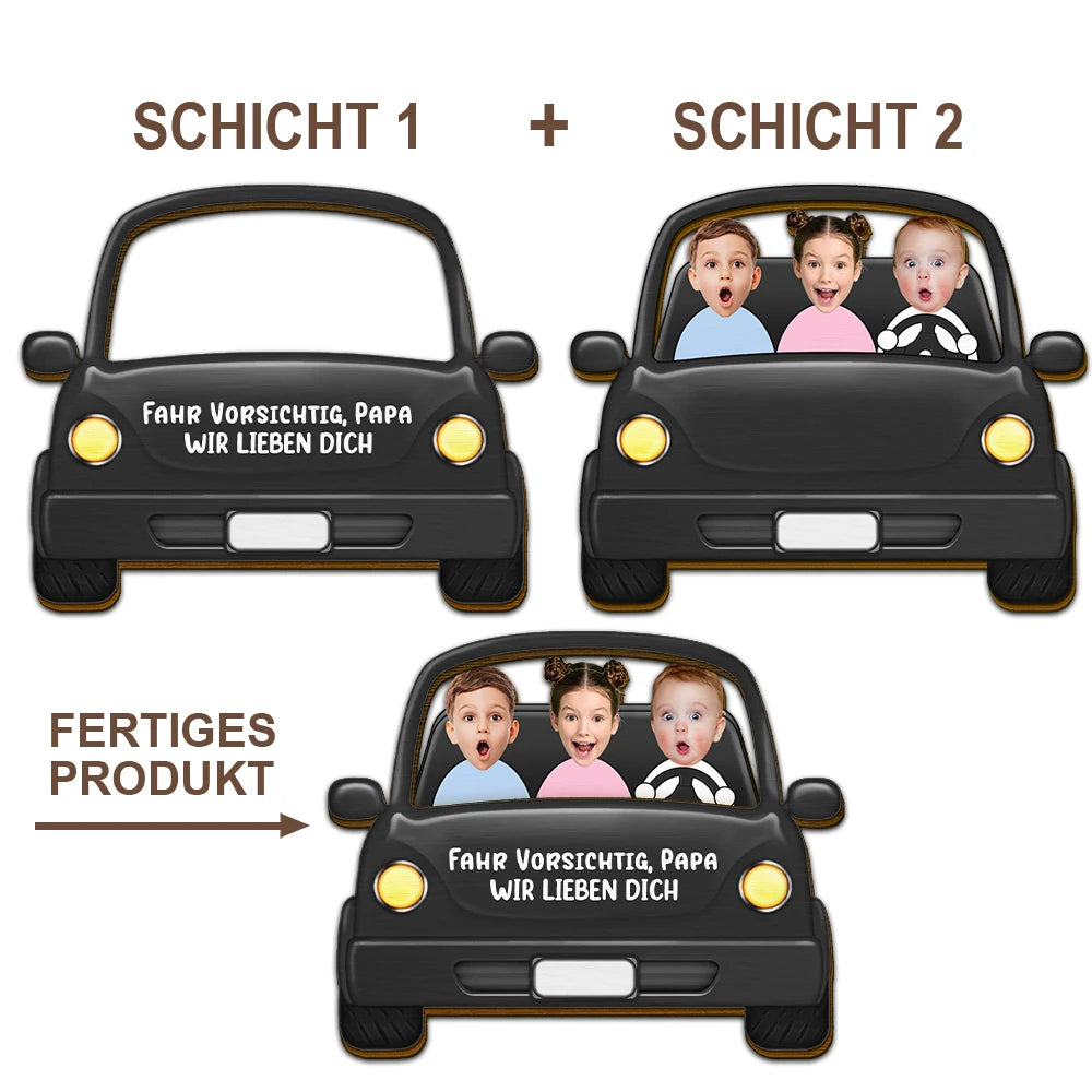 Gift For Father, Gift For Grandpa, Dad - Children - Eigenes Foto Fahr Vorsichtig Papa Lustige Kinder - Personalisierter Individuell Geformter Auto-Sonnenblende-Clip