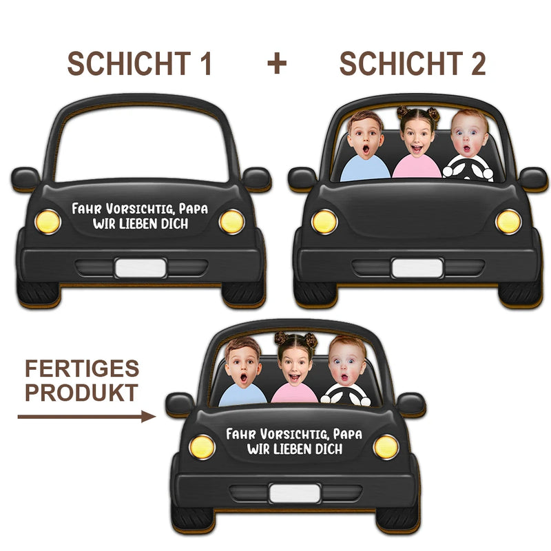Gift For Father, Gift For Grandpa, Dad - Children - Eigenes Foto Fahr Vorsichtig Papa Lustige Kinder - Personalisierter Individuell Geformter Auto-Sonnenblende-Clip