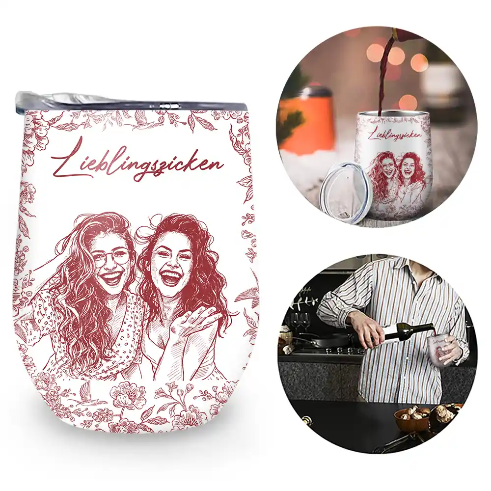 Gift For Sisters,Gift For Sibling,Gift For Bestie,Old Best friends,Gift For Women, Photo - Pencil Sketch - Eigenes Foto Als Bleistiftskizze Wahre Freundschaft Ist Eine Reise Ohne Ende - Personalisierter Wein-Thermobecher