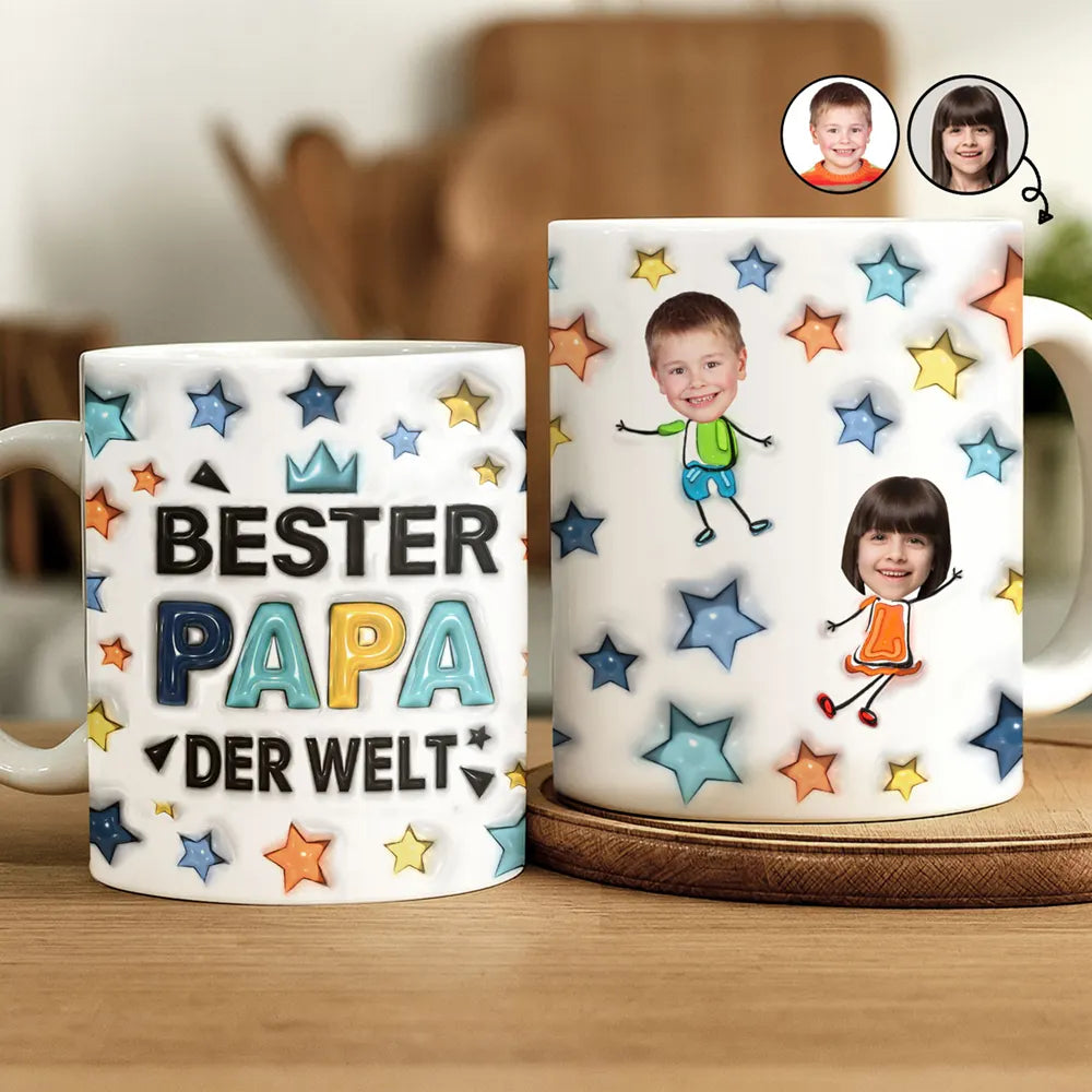 Eigenes Foto Bester Papa Opa Der Welt Mit 3D-Puffy-Effekt - Personalisierte Weiße Tasse Mit Rundumdruck