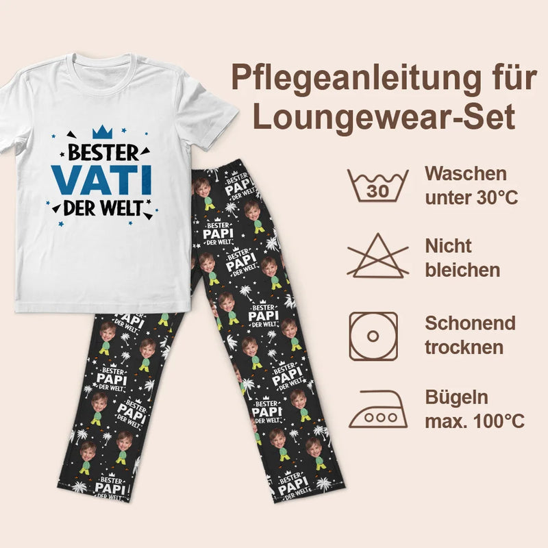 Gift For Father - Eigenes Foto Bester Papa Opa Der Welt - Personalisiertes Loungewear-Set
