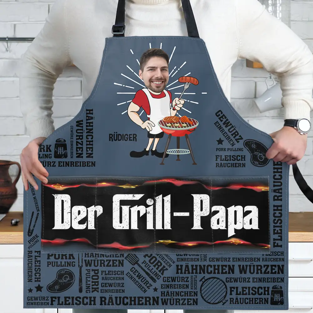 Gift For Father, Grilling - Eigenes Foto Meister Am Smoker Grillvater - Personalisierte Schürze