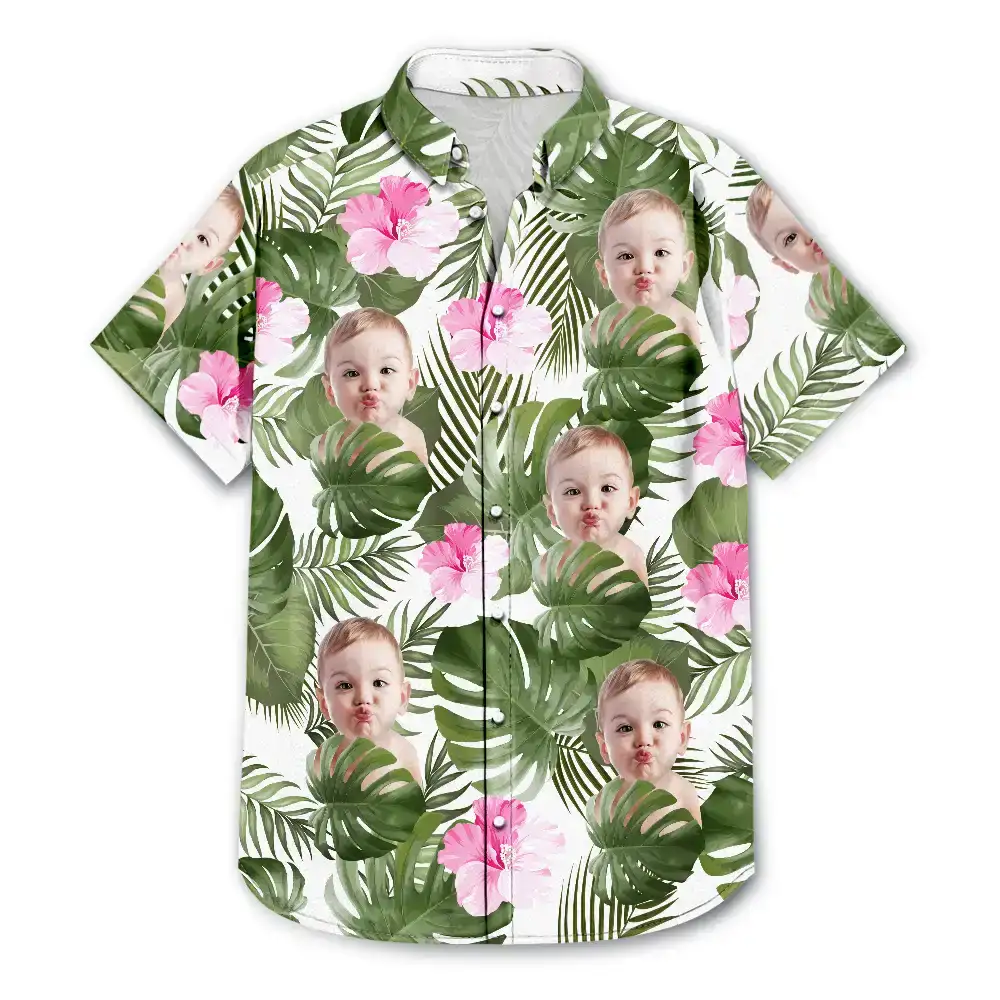 Custom Photo,Beach,German,Summer,Non-Eng,Dog Lovers,Pet Lovers,Playful,Cut-Face Photo,Icon - Eigenes Foto Lustige Gesichter Von Familie Und Haustieren - Personalisiertes Hawaiihemd