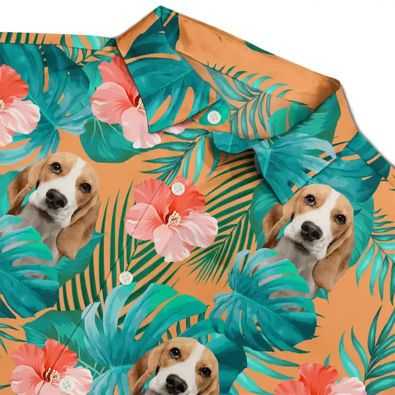 Custom Photo,Beach,German,Summer,Non-Eng,Dog Lovers,Pet Lovers,Playful,Cut-Face Photo,Icon - Eigenes Foto Lustige Gesichter Von Familie Und Haustieren - Personalisiertes Hawaiihemd