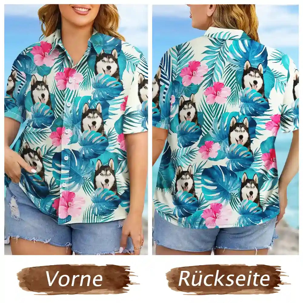 Custom Photo,Beach,German,Summer,Non-Eng,Dog Lovers,Pet Lovers,Playful,Cut-Face Photo,Icon - Eigenes Foto Lustige Gesichter Von Familie Und Haustieren - Personalisiertes Hawaiihemd