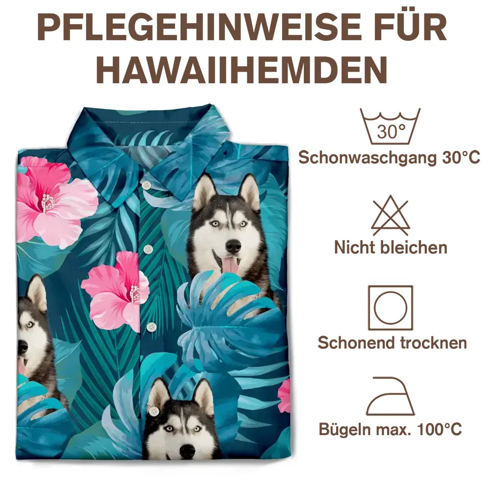 Custom Photo,Beach,German,Summer,Non-Eng,Dog Lovers,Pet Lovers,Playful,Cut-Face Photo,Icon - Eigenes Foto Lustige Gesichter Von Familie Und Haustieren - Personalisiertes Hawaiihemd