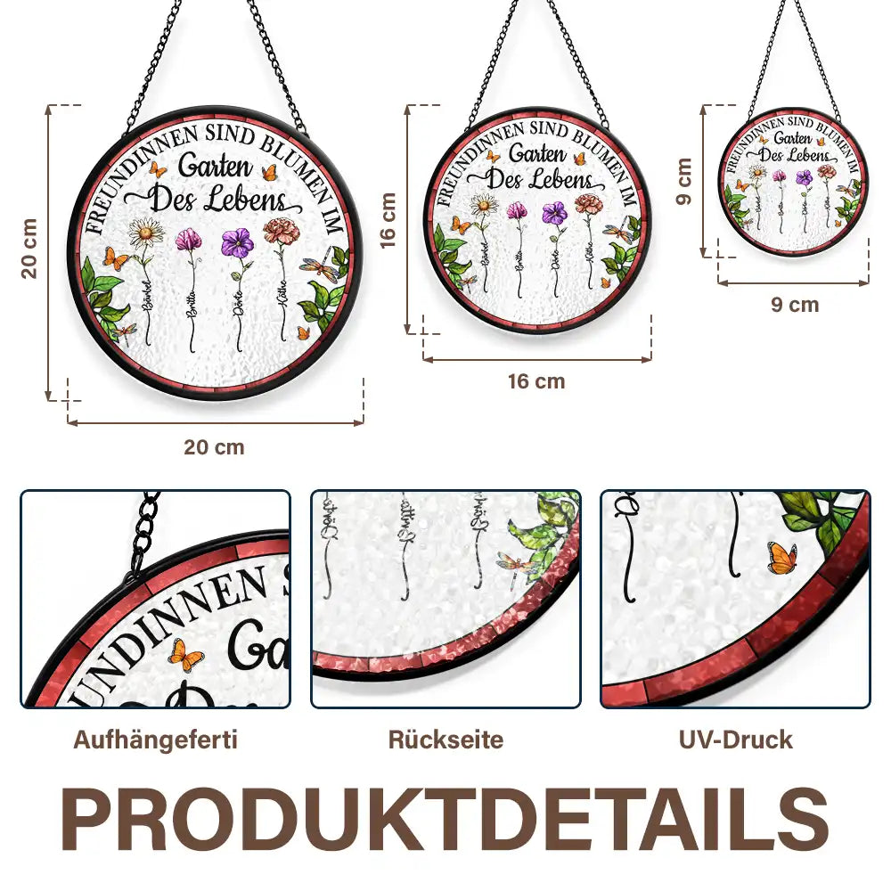 German,Summer,Non-Eng,Gift For Bestie,Sentimental,Icon - Geburtsblumen Ein Alter Freundin Gewachsen Ist - Personalisierter Buntglas-Fenster-Sonnenfänger Zum Aufhängen