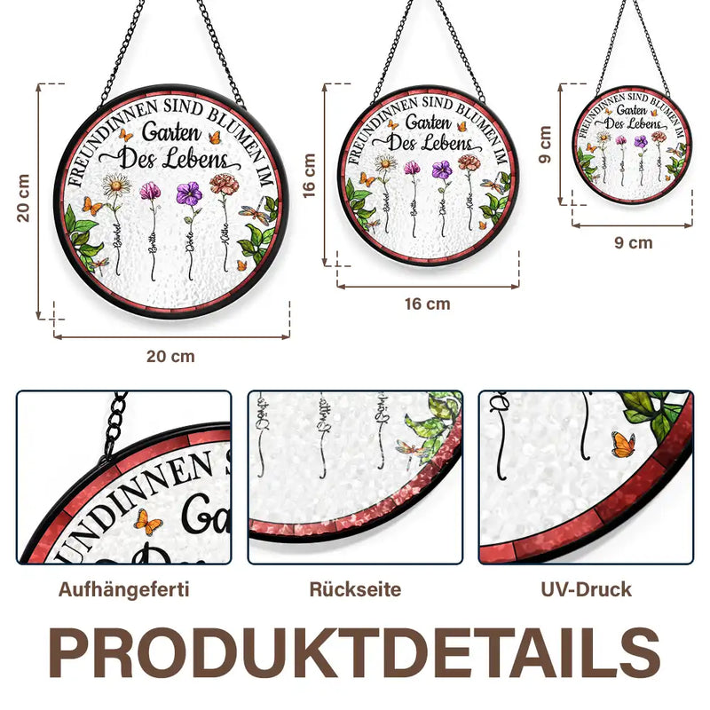 German,Summer,Non-Eng,Gift For Bestie,Sentimental,Icon - Geburtsblumen Ein Alter Freundin Gewachsen Ist - Personalisierter Buntglas-Fenster-Sonnenfänger Zum Aufhängen