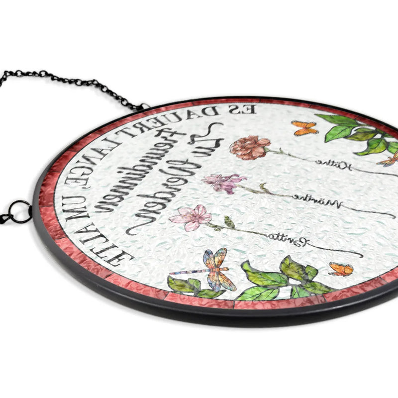 German,Summer,Non-Eng,Gift For Bestie,Sentimental,Icon - Geburtsblumen Ein Alter Freundin Gewachsen Ist - Personalisierter Buntglas-Fenster-Sonnenfänger Zum Aufhängen