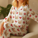 Gift For Yourself,Gift For Women,Gift For Men,Pet Lovers,Pet Mom,Pet Dad,Dog Lovers,Dog Mom,Dog Dad,Cat Lovers,Cat Mom,Cat Dad,Love,Custom Photo - Eigenes Foto Muster Mit Haustiergesichtern Und Herzen - Personalisiertes Satin-Pyjama-Set