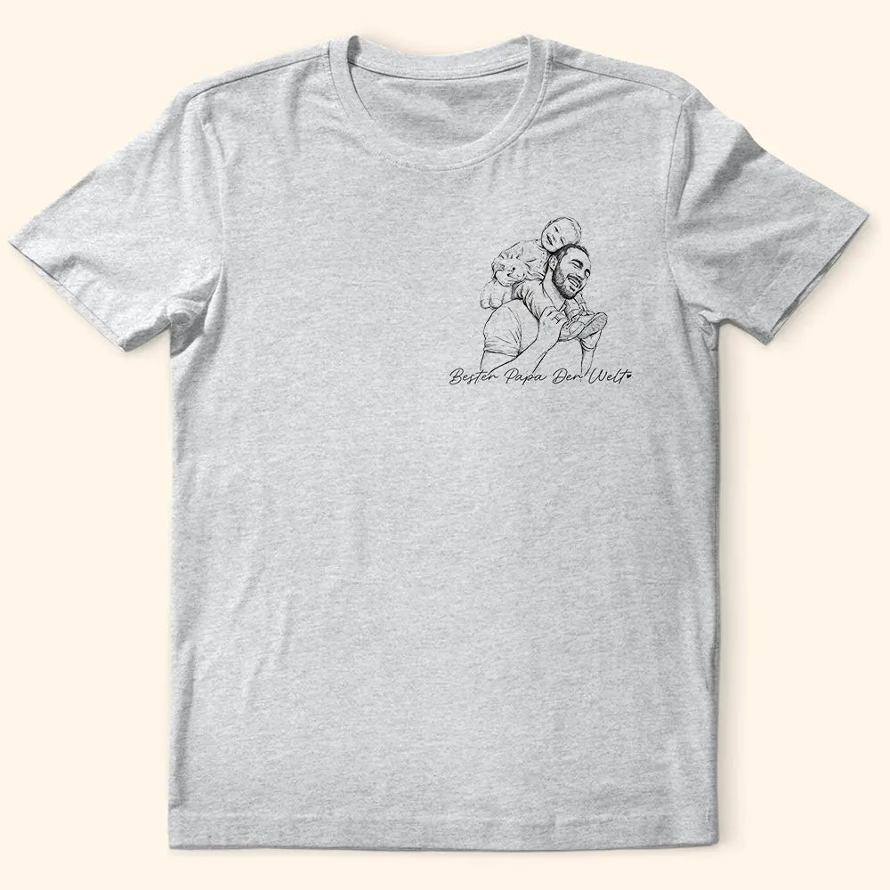 Gift For Father - Eigenes Foto Als Bleistiftskizze Familie Hund Katze Porträt - Personalisiertes T Shirt