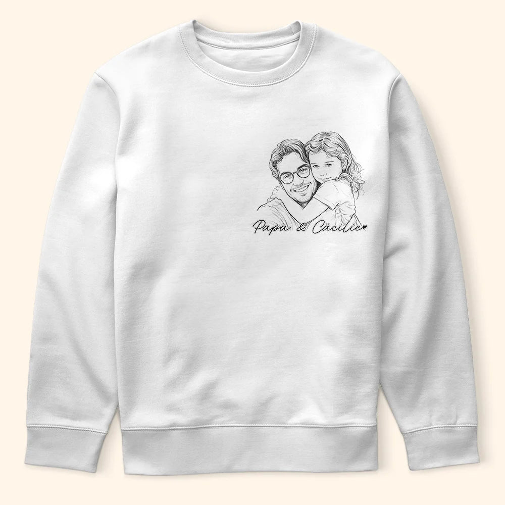 Gift For Father - Eigenes Foto Als Bleistiftskizze Familie Hund Katze Porträt - Personalisiertes T Shirt