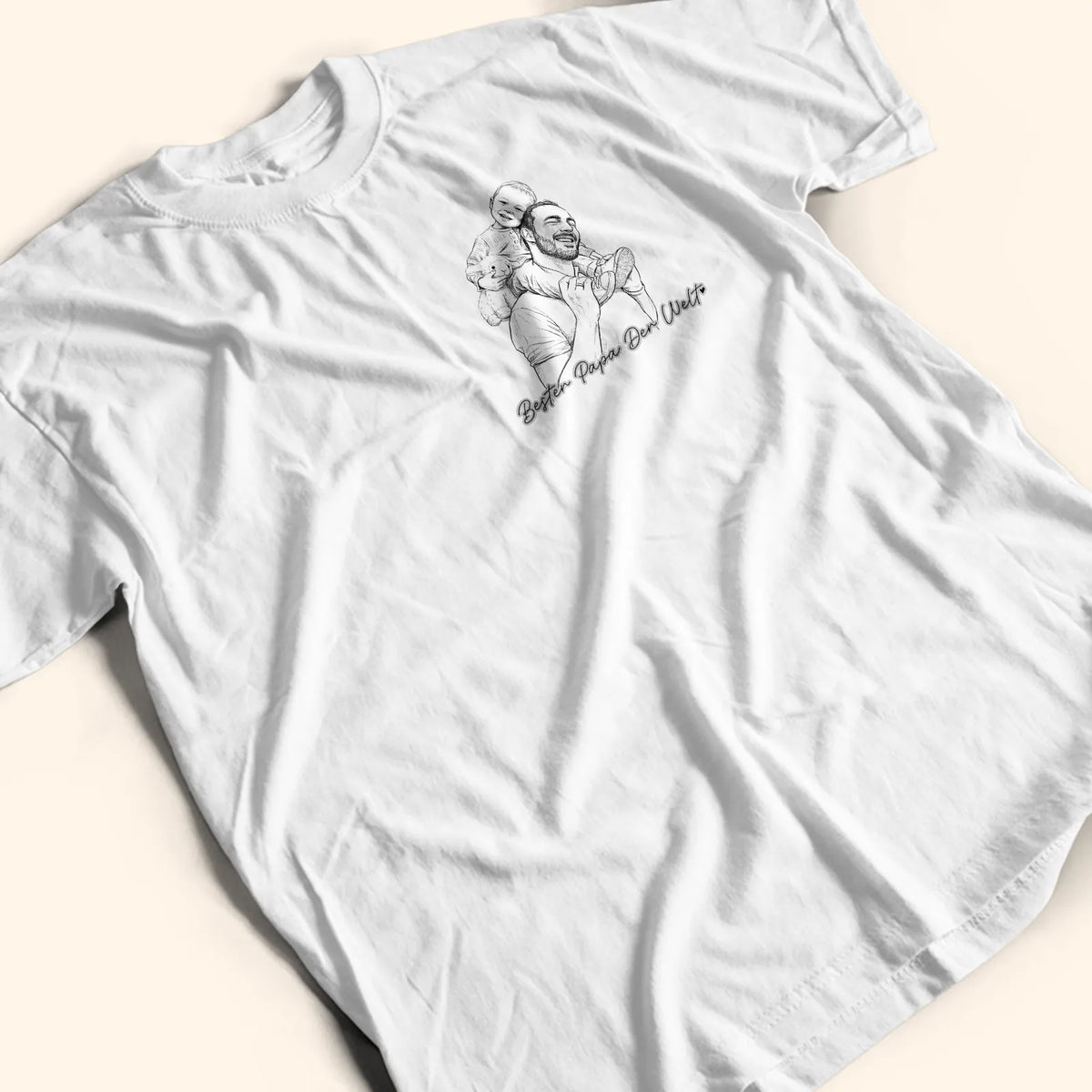 Gift For Father - Eigenes Foto Als Bleistiftskizze Familie Hund Katze Porträt - Personalisiertes T Shirt