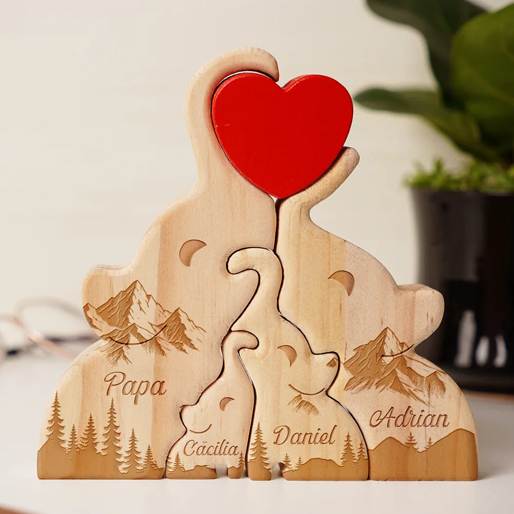 Elefantenfamilie - Liebevolles Geschenk Für Mama, Papa Und Familie - Personalisiertes Individuelles Form-Holzpuzzle