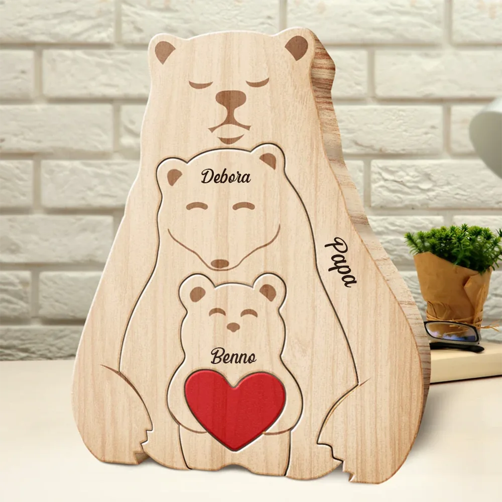 Bärenfamilie - Liebevolles Geschenk Für Papa Und Familie - Personalisiertes Individuelles Form-Holzpuzzle