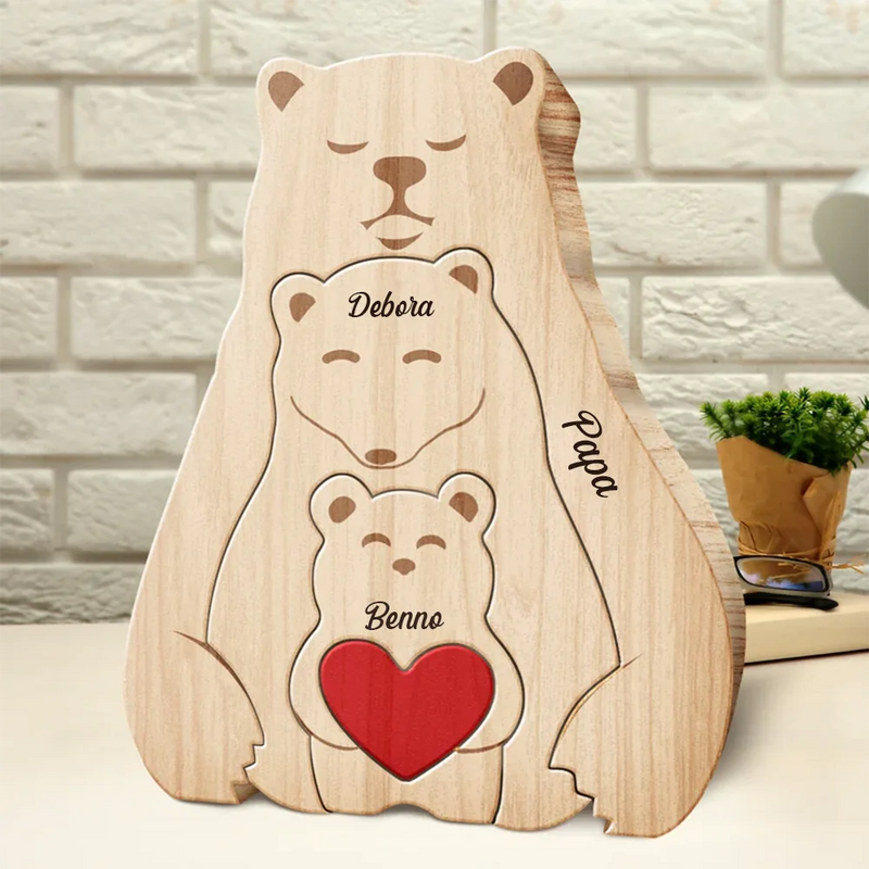 Bärenfamilie - Liebevolles Geschenk Für Papa Und Familie - Personalisiertes Individuelles Form-Holzpuzzle