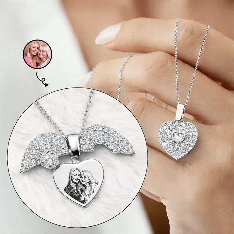 Memorial,Gift For Women,Gift For Bestie,Gift For Mother,Gift For Grandma,Gift For Sisters,Gift For Wife,Gift For Girlfriend,Gift For Yourself,Gift For Aunt,Gift For Daughter,Mom - Daughters (Adult) - Eigenes Foto Als Bleistiftskizze Porträt-Schmuck Für Damen - Personalisierte Halskette Mit Versteckter Botschaft