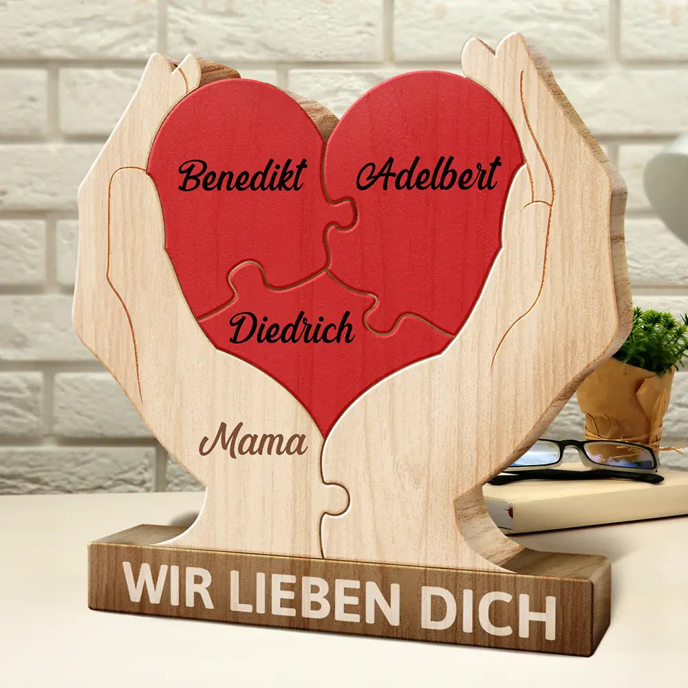 Family,Gift For Wife,Gift For Women,Gift For Husband,Gift For Mother,Gift For Father,Gift For Grandparents,Gift For Grandpa,Gift For Grandma,Parents,Gift For Men - Familienhände Für Immer Zusammen - Geschenk Für Mama, Papa Und Familie - Personalisiertes Individuelles Form-Holzpuzzle