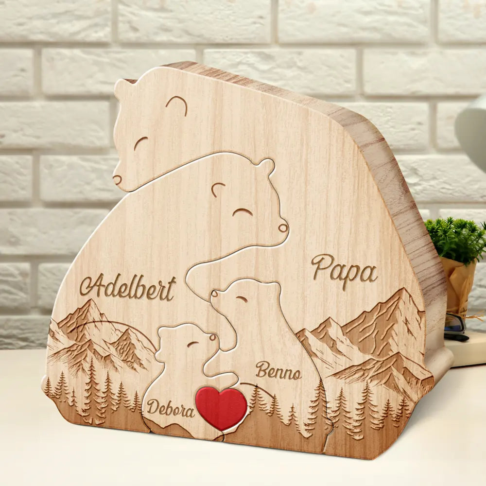 Bärenfamilie - Liebevolles Geschenk Für Mama, Papa Und Familie - Personalisiertes Individuelles Form-Holzpuzzle