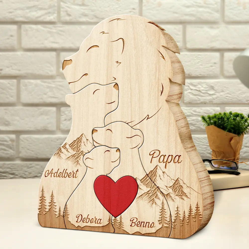 Löwenfamilie - Liebevolles Geschenk Für Mama, Papa Und Familie - Personalisiertes Individuelles Form-Holzpuzzle