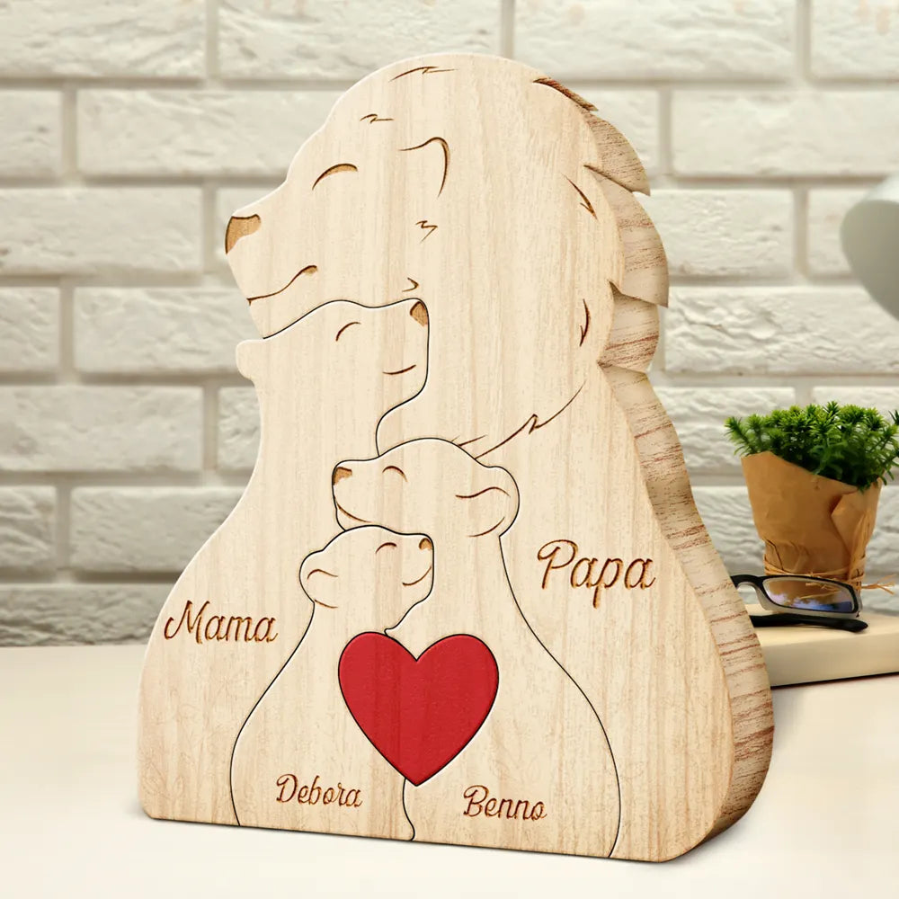 Family,Gift For Wife,Gift For Women,Gift For Husband,Gift For Mother,Gift For Father,Gift For Grandparents,Gift For Grandpa,Gift For Grandma,Parents,Gift For Men - Löwenfamilie - Liebevolles Geschenk Für Mama, Papa Und Familie - Personalisiertes Individuelles Form-Holzpuzzle