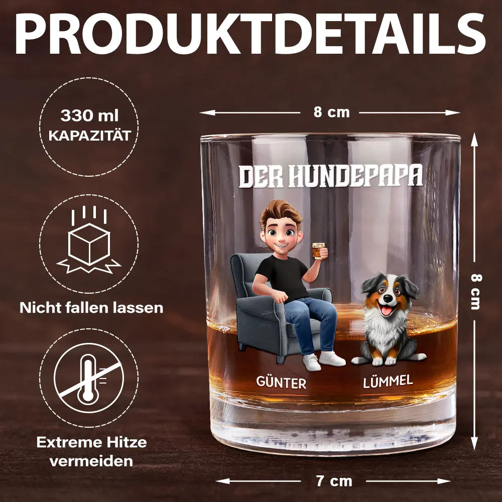 Dog Lovers,Dog Dad,Happy,Non-Eng - Der Hundepapa - Personalisiertes Whiskyglas