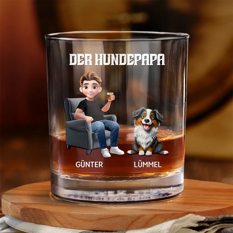 Dog Lovers,Dog Dad,Happy,Non-Eng - Der Hundepapa - Personalisiertes Whiskyglas