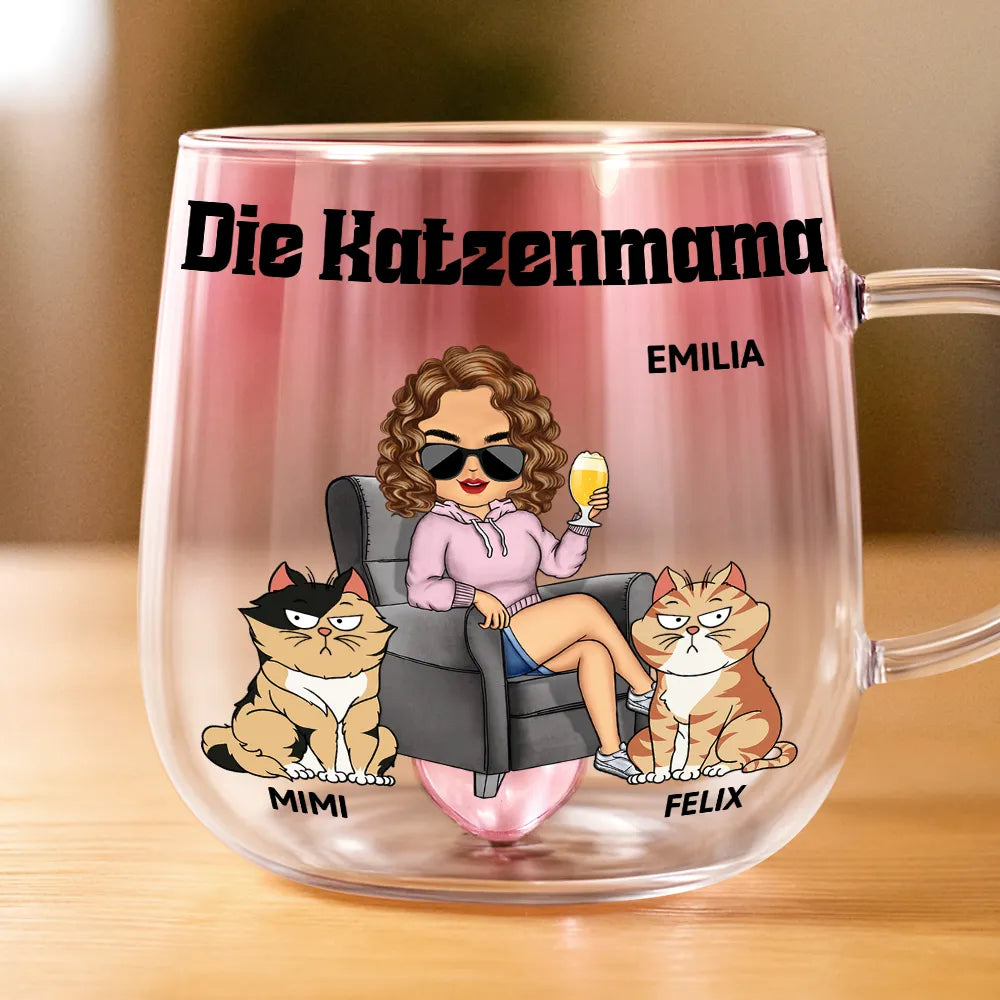 Die Katzenmama - Personalisierte Farbverlauf Glastasse
