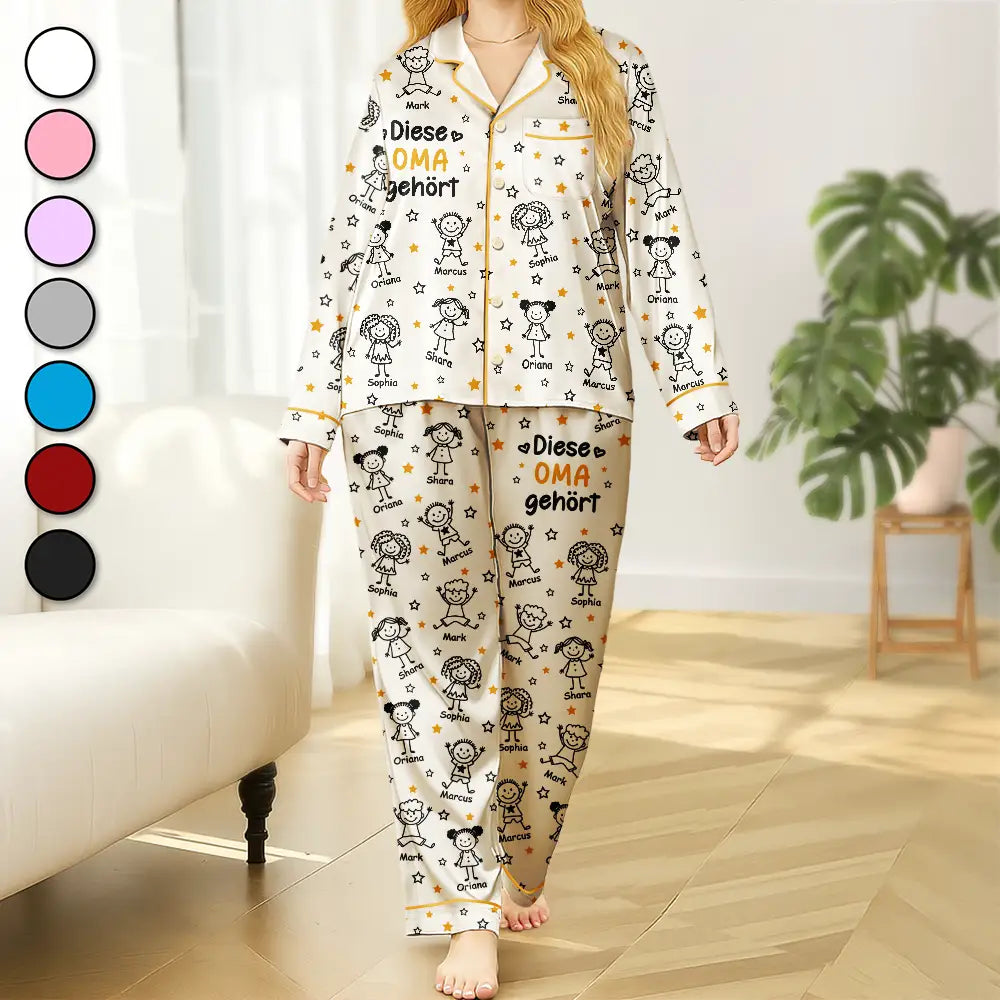 Gift For Wife,Gift For Yourself,Gift For Women,Gift For Mother,Gift For Grandma,Love - Diese Oma Mama Gehört Ihren Enkelkindern - Personalisiertes Satin-Pyjama-Set