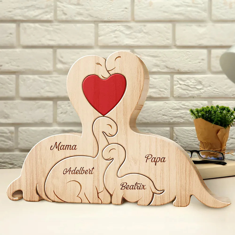 Dinosaurier-Familie - Liebevolles Geschenk Für Mama, Papa Und Familie - Personalisiertes Individuelles Form-Holzpuzzle