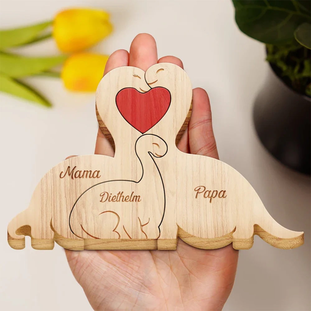Family,Gift For Wife,Gift For Women,Gift For Husband,Gift For Mother,Gift For Father,Gift For Grandparents,Gift For Grandpa,Gift For Grandma,Parents,Gift For Men - Dinosaurier-Familie - Liebevolles Geschenk Für Mama, Papa Und Familie - Personalisiertes Individuelles Form-Holzpuzzle