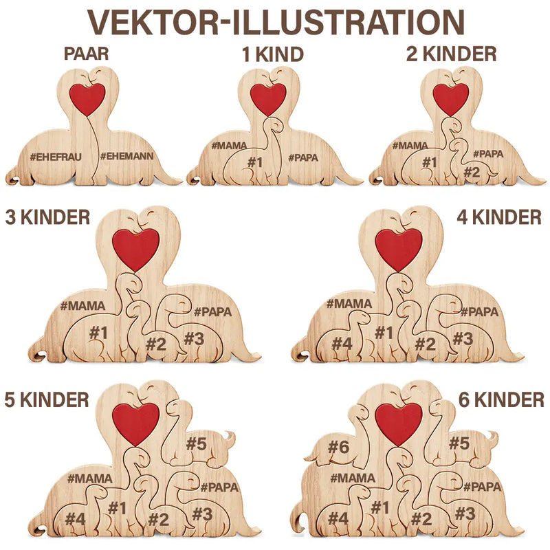 Family,Gift For Wife,Gift For Women,Gift For Husband,Gift For Mother,Gift For Father,Gift For Grandparents,Gift For Grandpa,Gift For Grandma,Parents,Gift For Men - Dinosaurier-Familie - Liebevolles Geschenk Für Mama, Papa Und Familie - Personalisiertes Individuelles Form-Holzpuzzle