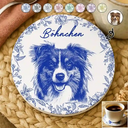 Pet Lovers,Pet Mom,Pet Dad,Dog Dad,Dog Mom,Dog Lovers,Cat Lovers,Cat Mom,Cat Dad - Eigenes Foto Als Bleistiftskizze Hund Und Katze Porträt - Personalisierter Keramik-Untersetzer