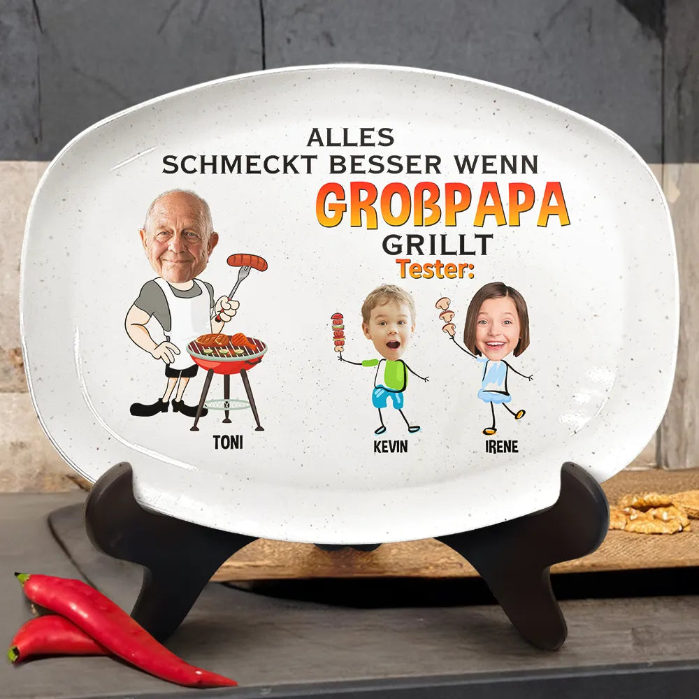 Grilling, Gift For Father, Gift For Men, Happy, Non-Eng - Eigenes Foto Alles Schmeckt Besser Wenn Papa Grillt - Personalisierte Platte