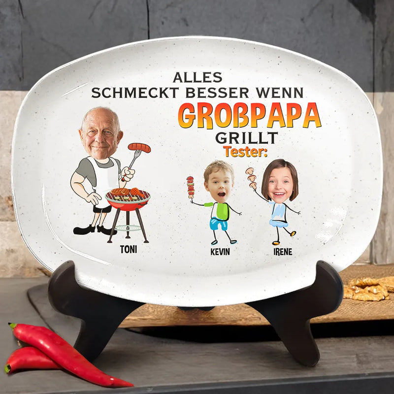 Grilling, Gift For Father, Gift For Men, Happy, Non-Eng - Eigenes Foto Alles Schmeckt Besser Wenn Papa Grillt - Personalisierte Platte