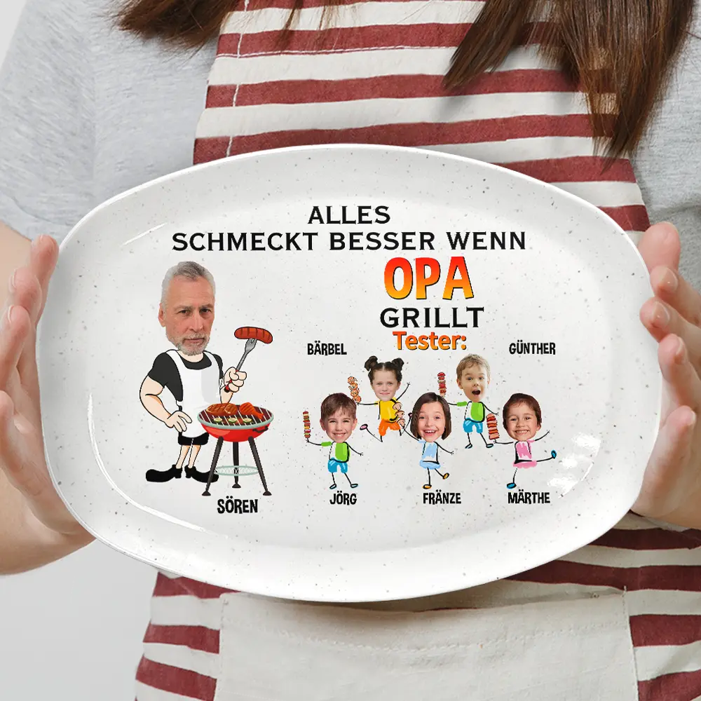 Grilling, Gift For Father, Gift For Men, Happy, Non-Eng - Eigenes Foto Alles Schmeckt Besser Wenn Papa Grillt - Personalisierte Platte