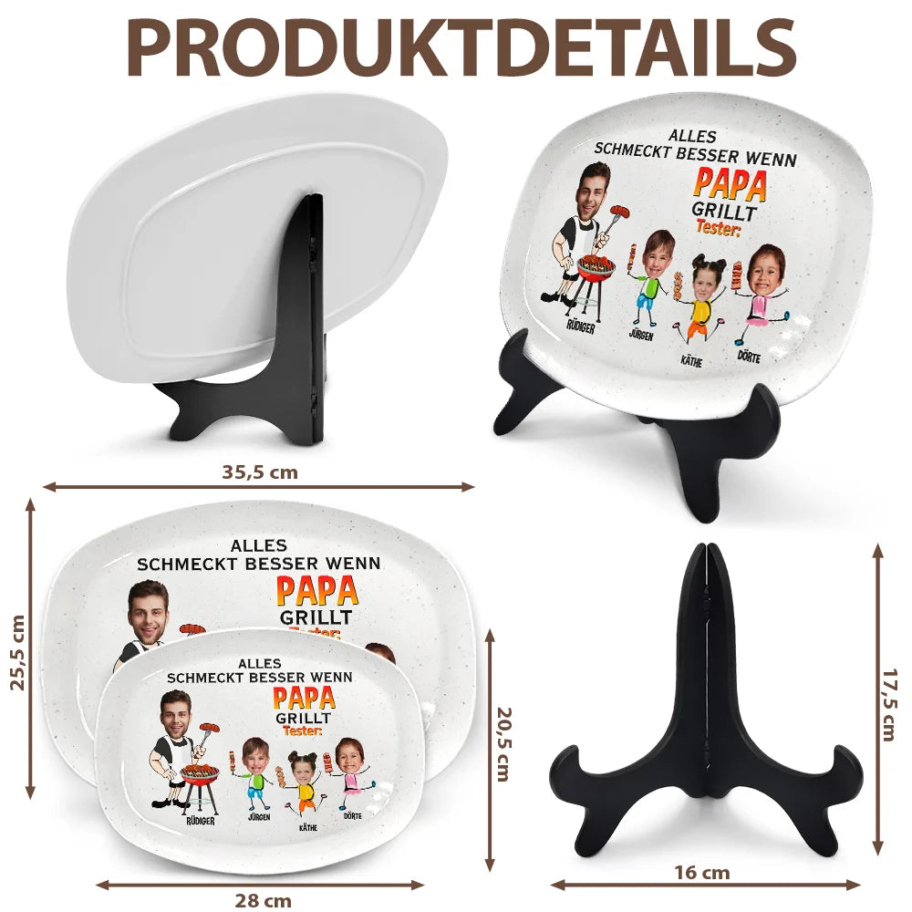 Grilling, Gift For Father, Gift For Men, Happy, Non-Eng - Eigenes Foto Alles Schmeckt Besser Wenn Papa Grillt - Personalisierte Platte