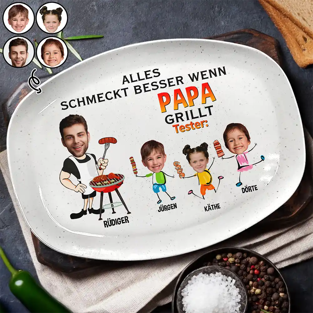 Grilling, Gift For Father, Gift For Men, Happy, Non-Eng - Eigenes Foto Alles Schmeckt Besser Wenn Papa Grillt - Personalisierte Platte